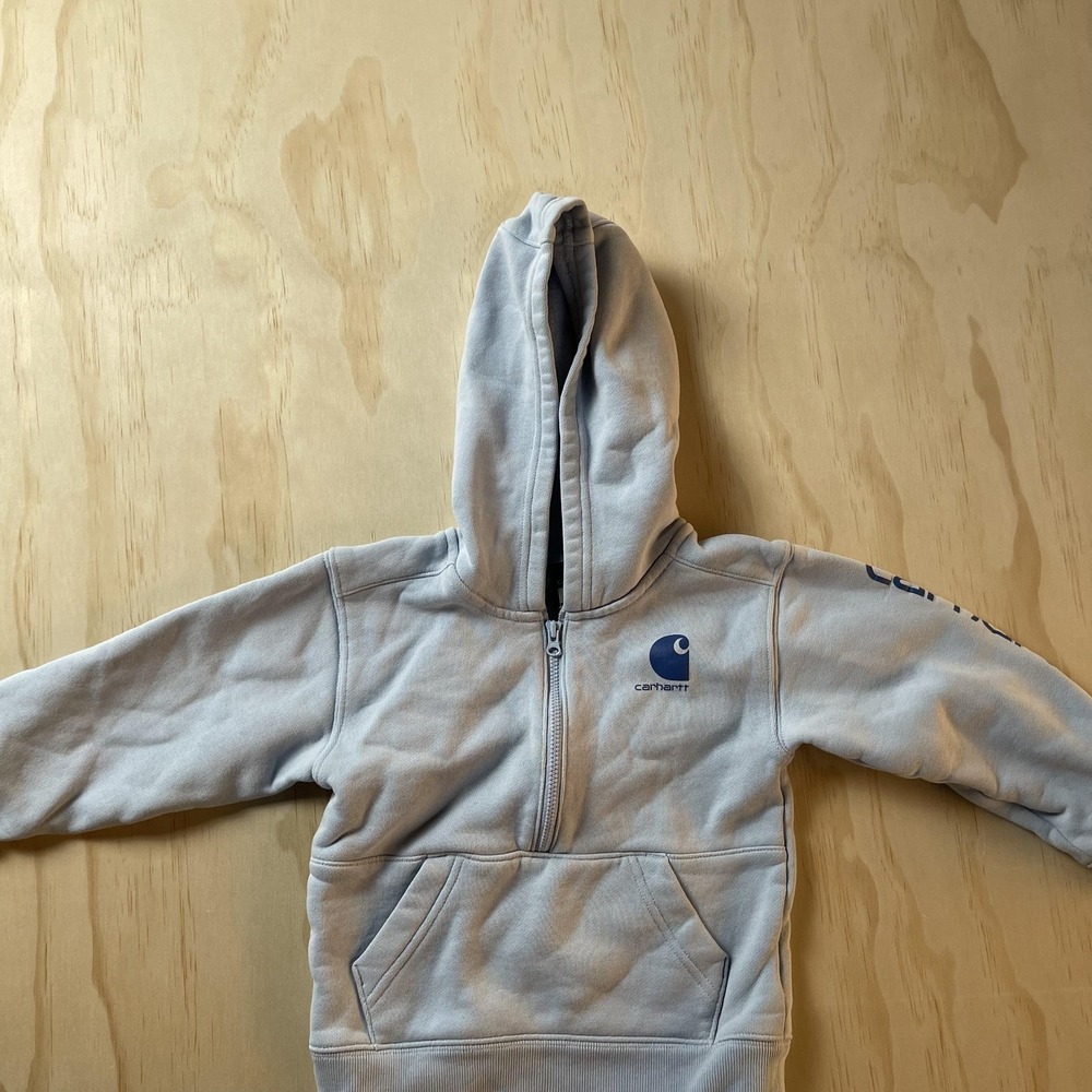 Carhartt Hoodie Toddler 3T Blue 1/4 Zip Fleece Pullover Logo Sweatshirt Pocket